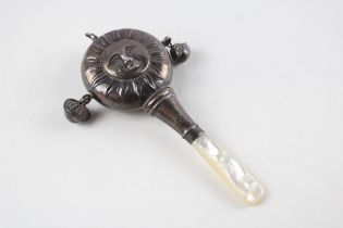 Vintage 1977 Birmingham Sterling Silver Sun Baby Rattle w/ Mop Handle (45g) // Maker -