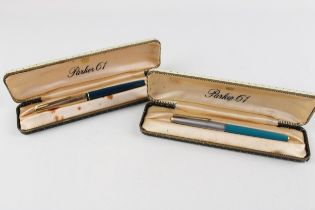 2 x Vintage PARKER 61 Fountain Pens w/ 14ct Gold Nibs WRITING Boxed // Dip Tested & WRITING In