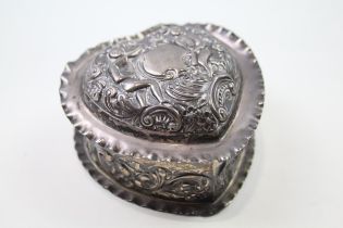 Antique Victorian 1899 London Sterling Silver Heart Shaped Trinket Box (117g) // Maker -