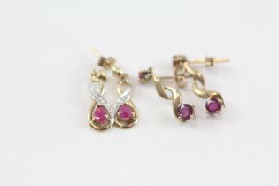 2x 9ct gold ruby & diamond drop earrings (2.2g)