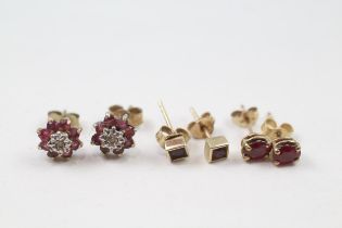3x 9ct gold ruby & diamond earrings (3.1g)