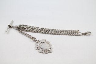 Silver antique watch chain with fob (57g)