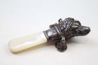 Vintage Hallmarked 1933 Birmingham Sterling Silver Novelty Dog Baby Rattle (26g) // w/ Mother of