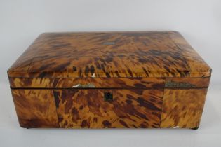 1815 Antique Tortoise Shell Veneered Wooden Box W/ Velvet Interior // Height: 10cm Width: 30cm