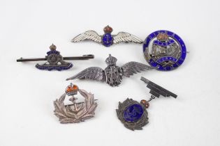 6 x Sterling Silver Military - Navy Sweetheart Badges Inc Tank Corps & R.A.F 32g // 6 x Sterling