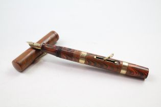 Vintage WATERMAN Ideal Wood Effect Fountain Pen w/ 9ct Banding WRITING (20g) // w/ Gold Plate Nib