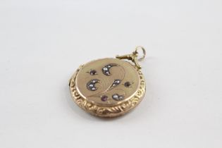 9ct gold back & front seed pearl & pink paste locket (8.6g)