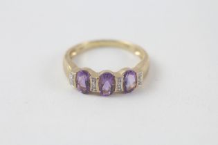 9ct gold amethyst & diamond ring (2.4g) Size P