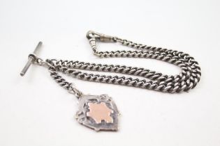 Silver antique watch chain with fob (55g)