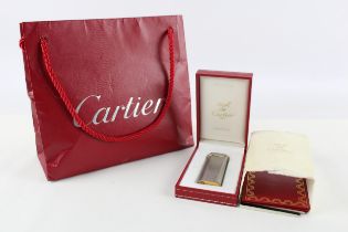 Must De CARTIER Silver & Gold Plate Cigarette Lighter In Original Box w/ Bag // 27148S In previously