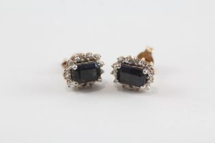 9ct gold sapphire & diamond cluster stud earrings (1.8g)