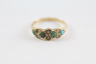 18ct gold turquoise & seed pearl ring (as seen) (2.4g) Size P