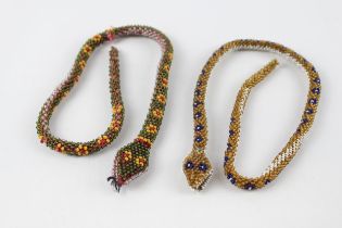 2 x Antique Turkish Prisoner of War Colourful Beadwork Snakes // Length - Approx - 39.5cm In antique