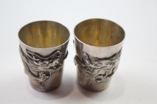 2 x Antique WANG HING Stamped .900 Chinese Silver Shot / Drinking Cups (63g) // Height - 4.5cm In