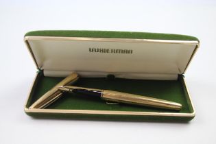 Vintage WATERMAN C/F Gold Plated Fountain Pen w/ 18ct Gold Nib Writing Boxed // Dip Tested & WRITING