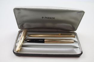 Vintage PARKER 61 Gold Plated Fountain Pen Set w/ 14ct Gold Nib, Pencil, Box Etc // w/ 14ct Gold