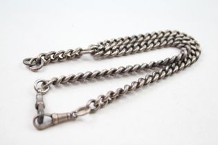 Silver antique watch chain with dog clips (61g)