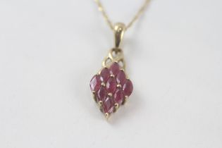 9ct gold marquise cut ruby pendant & chain (3g)