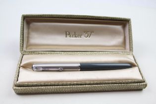 Vintage PARKER 51 Grey Cased Fountain Pen w/ 14ct Gold Nib Original Box // Dip Tested & WRITING In