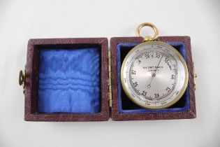 Gents Vintage Brass Cased Compensated Pocket Barometer W/ Silvered Dial // Gents Vintage Brass Cased