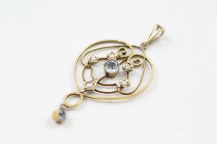 9ct gold aquamarine & seed pearl pendant (2.1g)