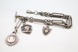 Silver antique watch chain with fobs (81g)