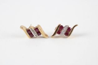 9ct gold ruby & diamond stud earrings (4.1g)