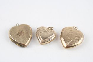 3 x 9ct gold back & front heart locket pendants (9.5g)