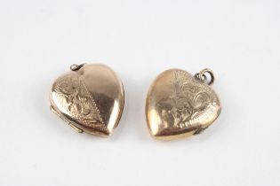 2 x 9ct gold back & front heart locket pendants (8.1g)