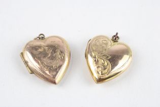 2 x 9ct gold back & front heart locket pendants (1.9g)