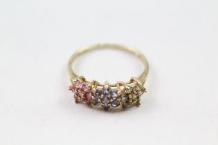 9ct gold pink, blue & green sapphire cluster ring (1.7g) Size N