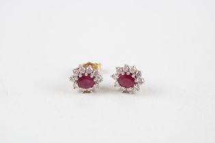 9ct gold ruby & diamond cluster stud earrings (1.7g)