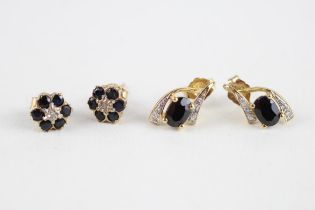 2 x 9ct gold diamond & sapphire earrings (2.6g)