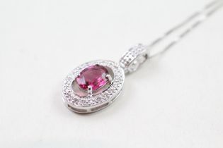 9ct gold pink tourmaline & diamond pendant & chain (3.6g)