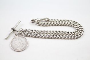 Silver antique watch chain with coin fob (45g)