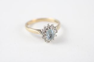 9ct gold aquamarine & diamond cluster ring (2.5g) Size L 1/2