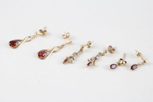 3x 9ct gold garnet drop earrings (1.9g)