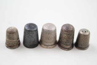 5 x Antique Hallmarked .925 Sterling Silver Charles Horner Thimbles (21g) // In antique condition