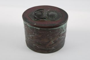 Antique Newlyn Nautical Themed Copper Plated Tea Caddy With Shark Detail // (UNMARKED) In antique