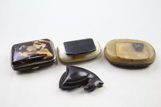 Antique Snuff Boxes & Purse Inc Horn, Tortoise Shell, Novelty Etc x 4 // In antique condition