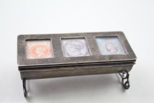 Antique Victorian 1889 Birmingham Sterling Silver Triple Stamp Box / Holder 67g // Maker -