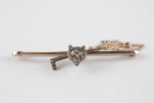 9ct gold ruby & diamond fox bar brooch (4.2g)