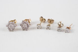 3x 9ct gold diamond stud earrings (2.9g)