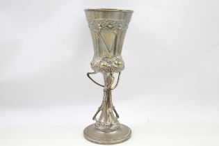 Antique ART NOUVEAU Silver Plated Ornate Chalice / Wine Cup (370g) // Height - 26.5cm In antique