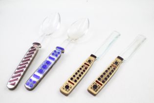 4 x Vintage Decorative Czech Glass Spoons & Butter Spreaders // Length (Spoon) - 20.2cm Length (