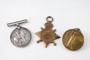 3 x WW.1 Medals Named 1914-15 Star 16708 Pte. J. Cunnah Yorks. R - War 9872 Cpl. // 3 x WW.1