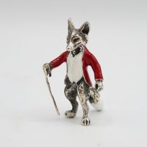 925 Sterling Silver HM Magnificent Mr. Fox silver and enamel character (12.6g) 35mm high in