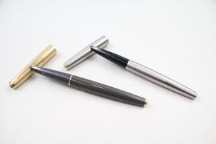2 x Vintage PARKER 61 Fountain Pens w/ 14ct Gold Nibs WRITING Inc Gold Plate Cap // Dip Tested &