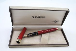 Vintage SHEAFFER Targa Red Lacquer Fountain Pen w/ 14ct Gold Nib WRITING Boxed // Dip Tested &