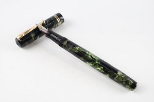 Vintage MABIE TODD Swan Self Filler Green Fountain Pen w/ 14ct Gold Nib WRITING // Dip Tested &